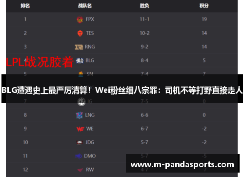 BLG遭遇史上最严厉清算！Wei粉丝细八宗罪：司机不等打野直接走人